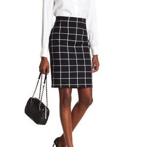 Plaid Skirt - Windowpane Ponte Pencil Skirt